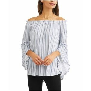 NWOT Striped off shoulder flutter sleeve top